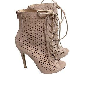 Shoedazzle Pink Faux Suede Lace Up Booties Size 8.5 High Heel Ankle Boots